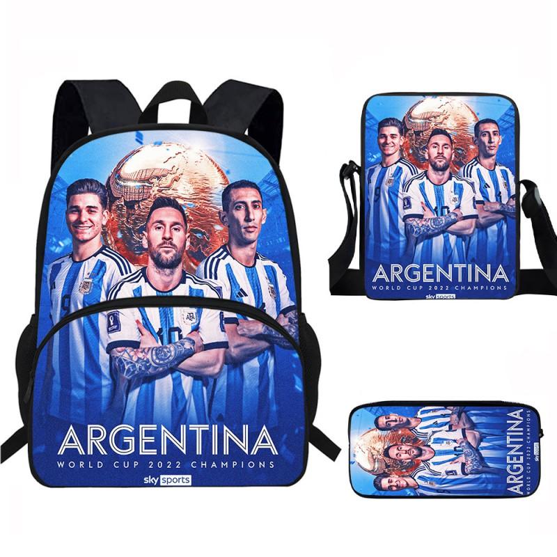 Set Zaino Scolastico per Bambini a Tema Messi con Borsa a Tracolla Astuccio per Studenti Elementari