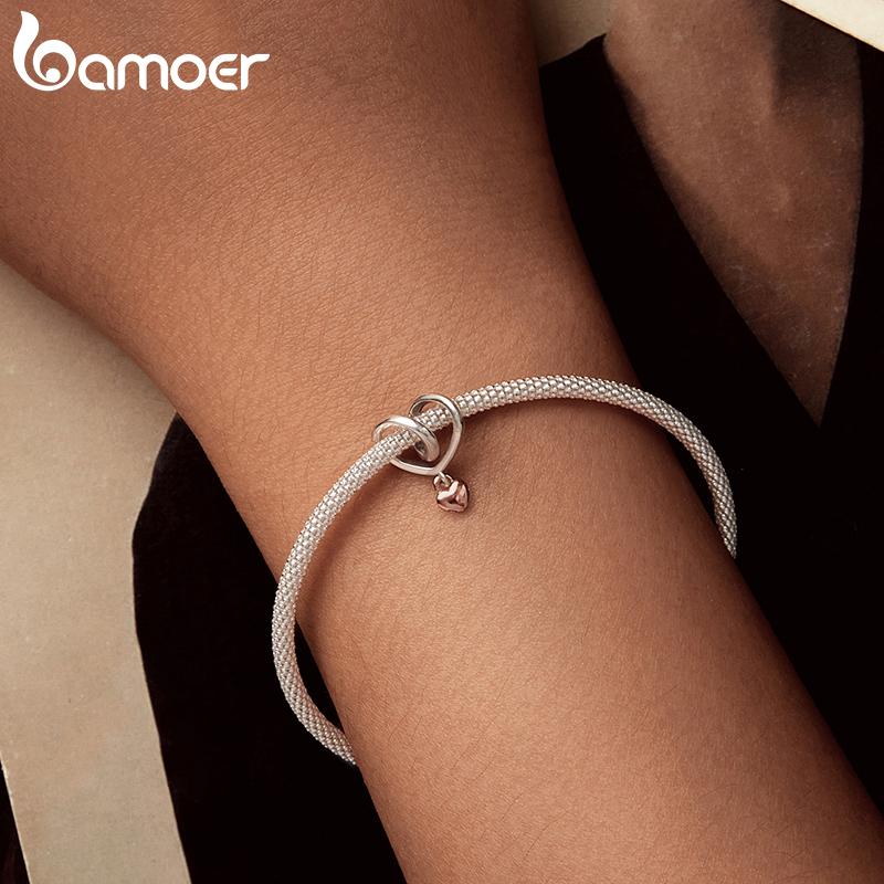 BAMOER Argint Sterling 925 Charm Ciucure Inimă Argint Oxidat Placat cu Aur Roz Pentru Femei Bijuterii Fine