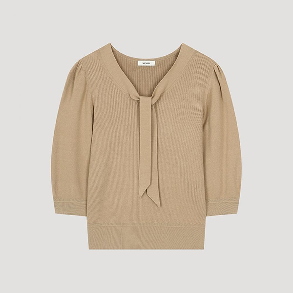 

Shs Miss Texture Block Tie Neck Knit Sskpoo31030 Be beige/55