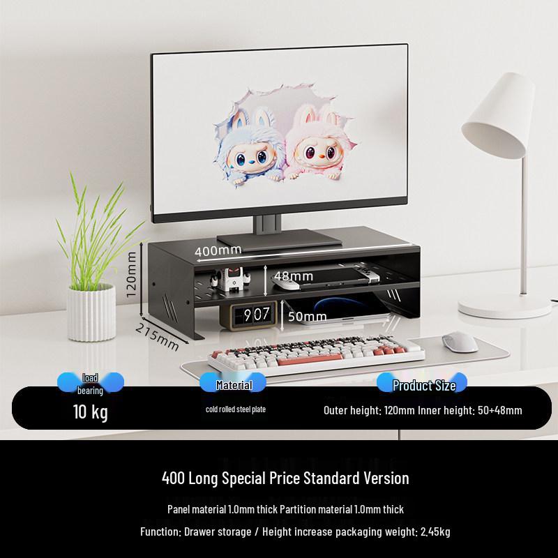 Gecko Walk All-Metal Monitor Riser with Fast Charging and Laptop Storage Drawer