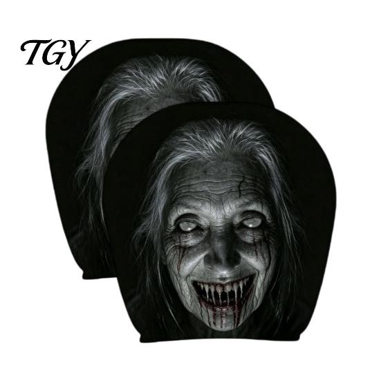 Breathable Car Interior Accessories 2Pcs Halloween Headrest Covers, Creepy Ghost Face Seat Universal Fit Protector, Auto Decor for SUV Truck