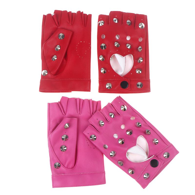 Stage Performance Leather Women Man Half-Finger Rivet Gloves Nightclub Dance Fashion Punk Hip-Hop Half Finger Mittens