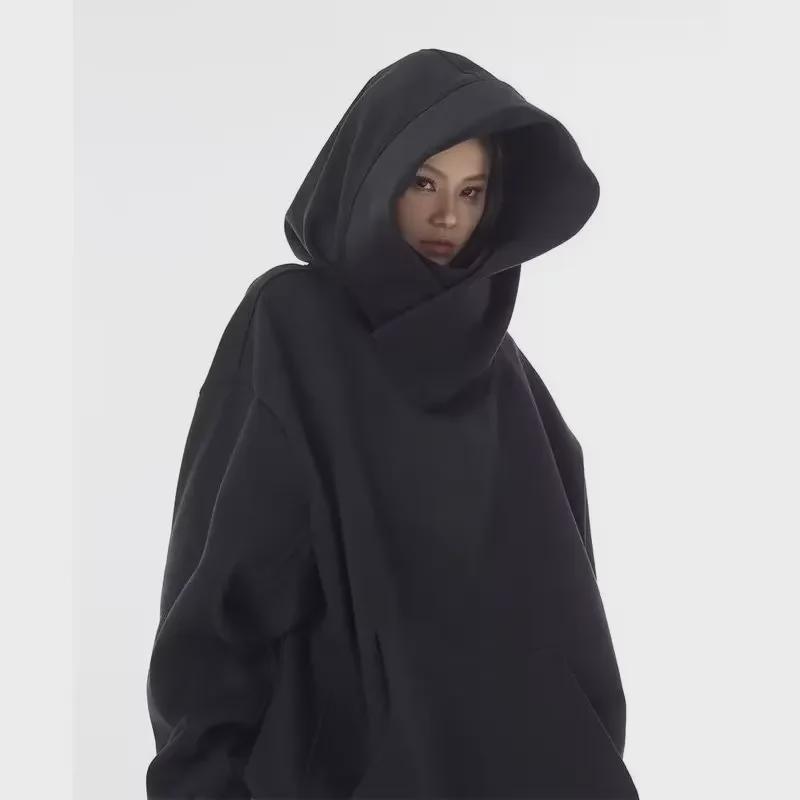 "Unisex High-Collar Hooded Sweatshirt - American Trendy Niche Design, Loose Fit for Men and Women"