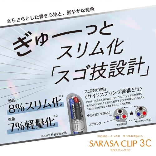 Zebra 3 Color Ballpoint Pen Sarasa Clip 3C Clear Color 0.5mm Blue J3J5-C-BL