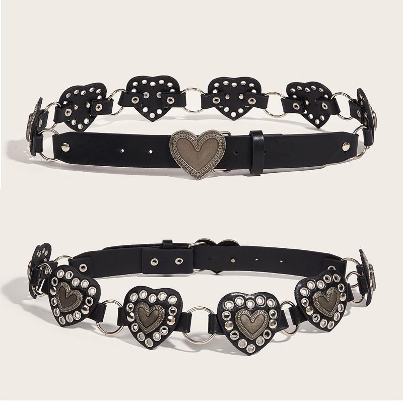Fashionable Creative Women's Harajuku Heart-Shaped Heart Buckle Y2K Belt Female Black Pu Strap Designer Luxury Jeans Waistband