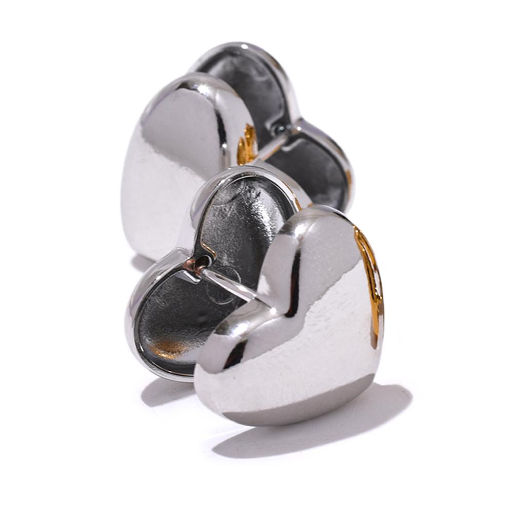 

Yhpup Fashion Stainless Steel Heart Love Double Face Stud Earrings Prevent Allergy Metal 18K Gold PVD Plated Attractive Women