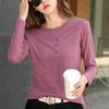 Fashion O-neck Long Sleeve Shirt Women Plus Size Cotton T-shirt Autumn Solid Loose All-match Office Lady Korean Clothes 10800 1135