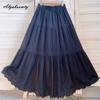 Japanese Mori Girl Spring Summer Women Black Skirt High Waist Floral Embroidery Elegant Midi Skirt Vintage Cotton A-Line Female Skirt
