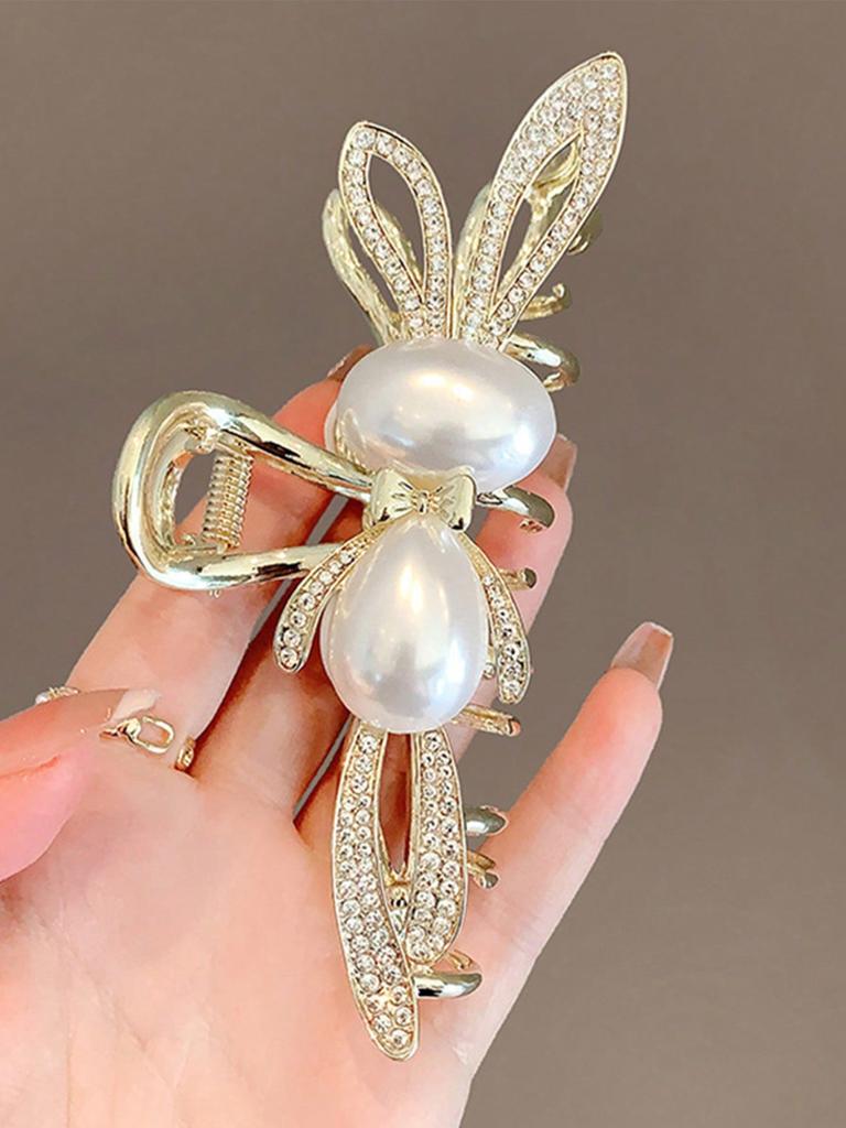 1 Pcs Fashion Water Diamond Pearl Bow Rabbit Hair Claws For Women Girls Party Hair Accessories