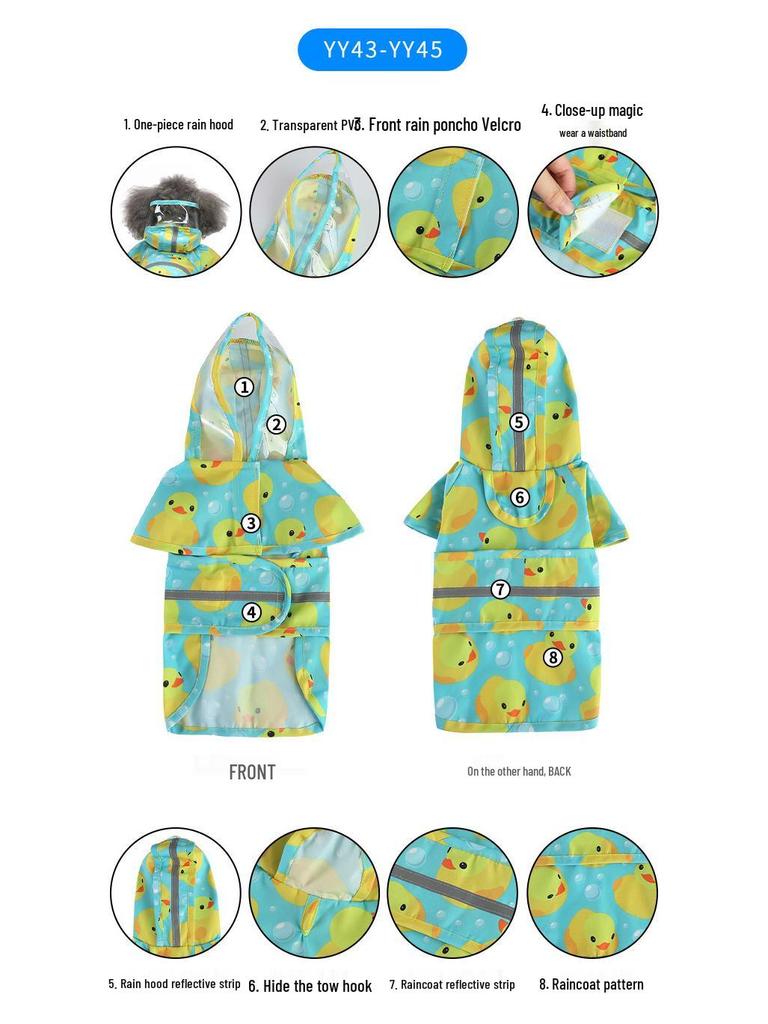 Universal Dog Raincoat with Foot Covers & Leash Access, Animal Design & Belly Wrap - Fits Small to Large Breeds