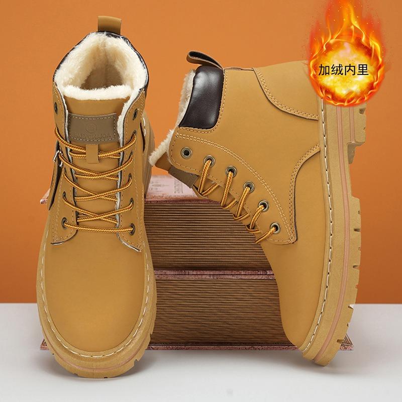 Fashion Large Size Men's Winter Boots Fashion High-top Casual Leather Boots Winter Plush Warm Cotton Boots for Men Waterproof Snow Botas