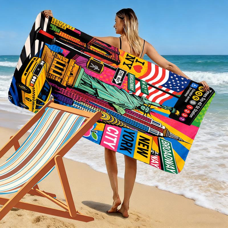 New York City Pop Art Print Beach Towel, Large Soft Quick Dry Towel for Beach Camping Swimming