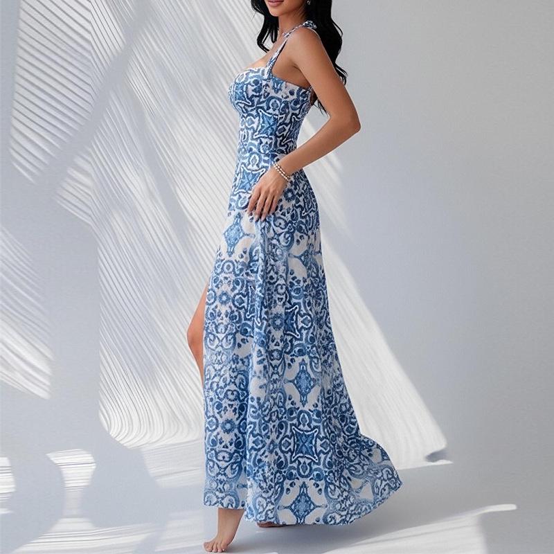 Modisches Europäisch-Amerikanisches Sexy Bedrucktes Trägerkleid mit Schlitz für Damen, Frühjahr 2026