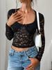 2026 Sexy Slim Fit Lace Hollow-Out Long Sleeve Top for Women