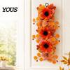 Durable Hanging Loop Flower Wreath Artificial Fall Sunflower Wall Hanging, Maple Leaf Garland with Butterfly, Autumn Indoor Outdoor Home Decor Harvest