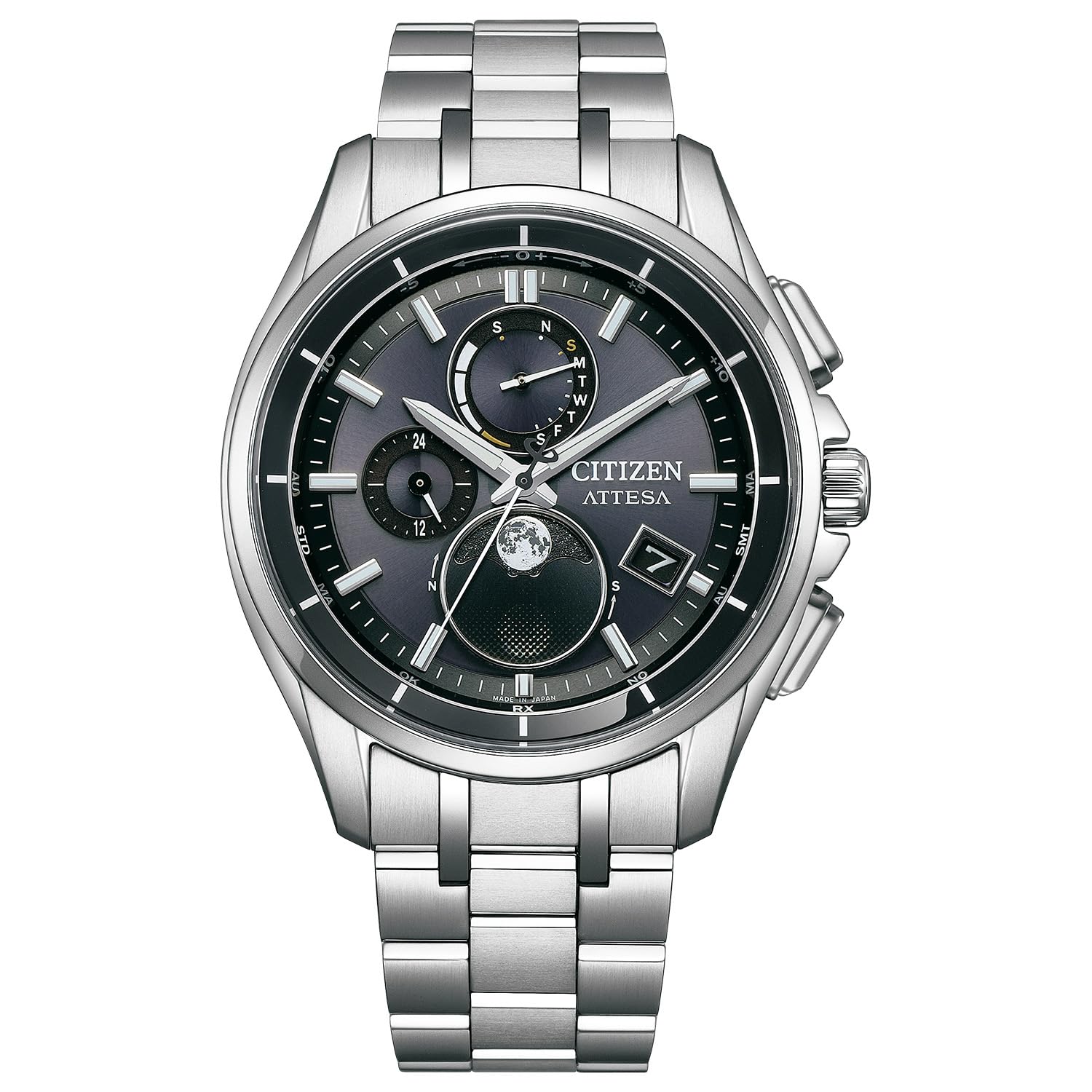 

Citizen Attesa Water Lunar Moon Black Silver BY1001-66E Men s Watch, Resistant, Titanium, Lightweight, Program, Phase, Light-Powered Eco-Drive,