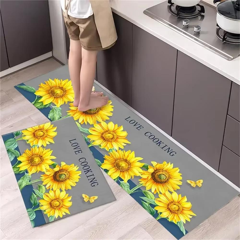 Küchenbodenmatte mit Rosenmuster Rutschfest Saugfähig und Leicht zu Reinigen Esszimmer Eingang Dekorativer Teppich