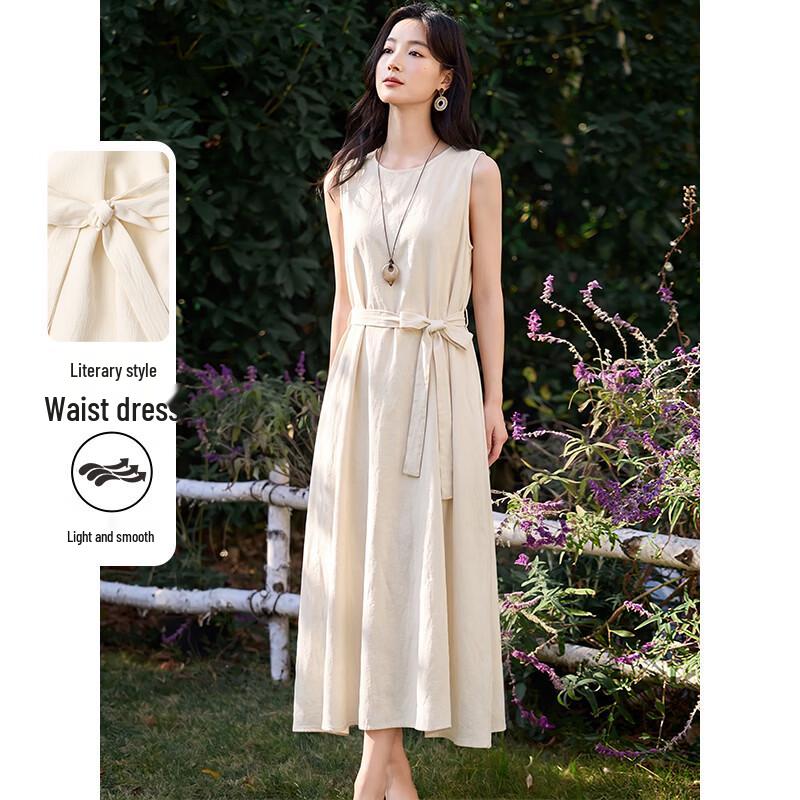 Women s Round Neck Sleeveless A-Line Midi Dress M