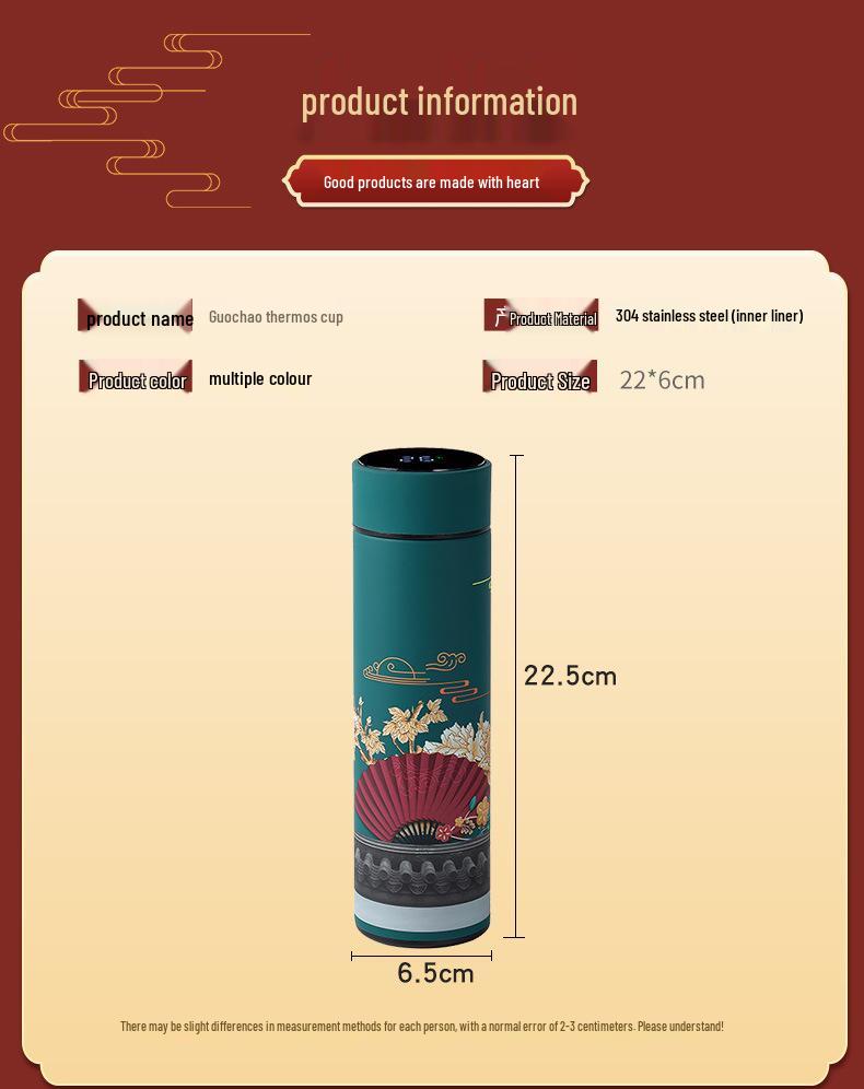 Chinesischer Retro Smart Temperaturanzeige Isolierbecher aus Edelstahl - Anpassbares Geschäftsgeschenk