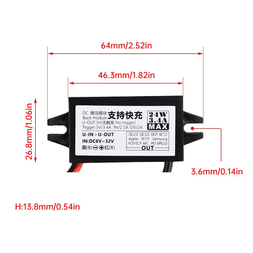 DC-DC 12V 24V to 5V 24W Car Power Converter Type-C USB Step Down Voltage Power Supply Output Adapter Short Circuit Protection