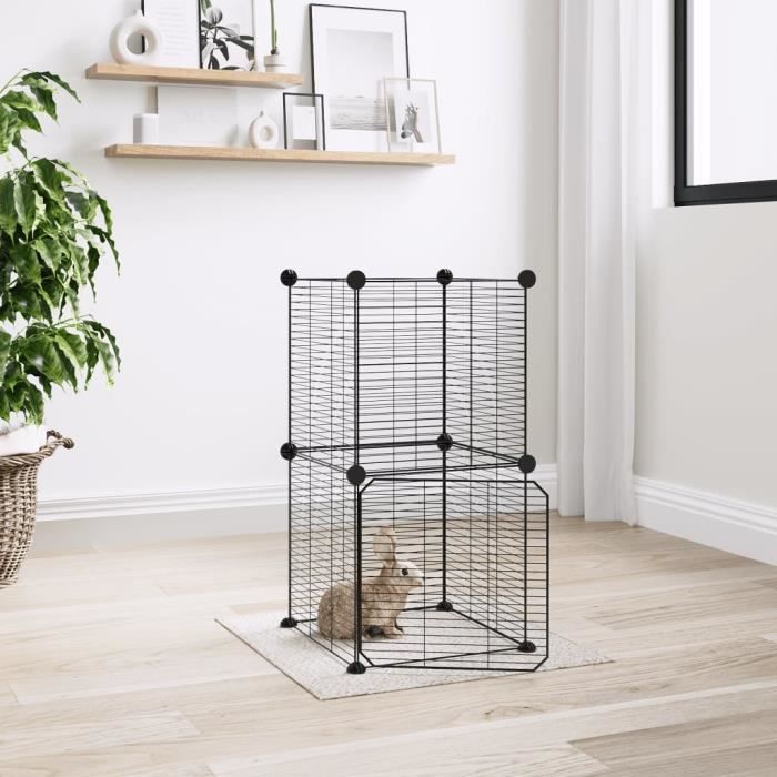 3114035 vidaXL Cage animaux de compagnie à 8 panneaux et porte Noir 35x35 cm