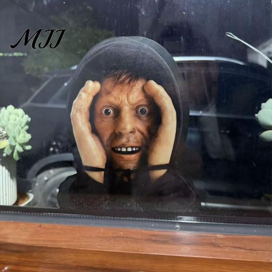 Horror House Ornaments Scary Peeper Hitchhiker Prop, Realistic Mask Prop for Jump Scare, Halloween Decorative Window Silhouettes Adults, Creepy Prank