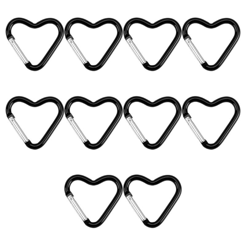 Pack of 10 Heart Shaped Metal Carabiner Keychain Accessory Portable for Outdoor Climbing and Camping Keyring Hook