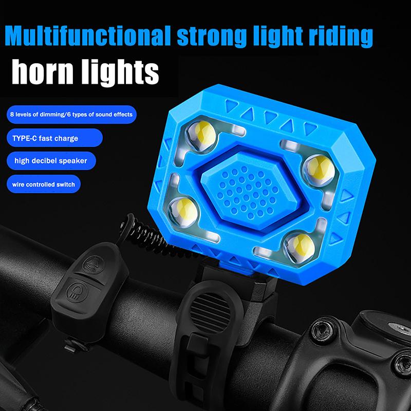 Bike Light Electronic Bell Mountain Bike Horn Type-C Rechargeable Cycling Warning Lamp Cycling Headlight For Night Safety Riding