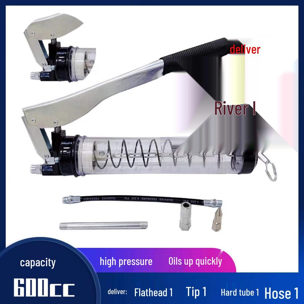 Caterpillar Transparent Grease Gun - High Pressure Manual Injector with Zipper Cartridge, Single/Double Pressure Rod.