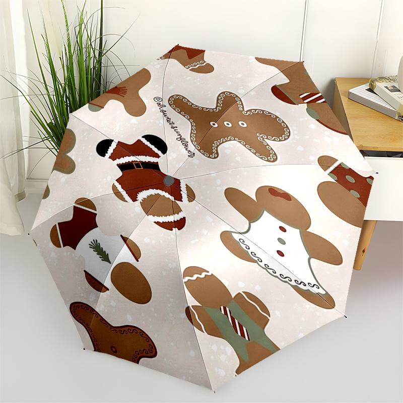 

Gingerbread Man Themed Travel Umbrella-8 Ribs Automatic Opening and Closing, Portable Folding Design, Compact and Stylish Umbrella Suitable