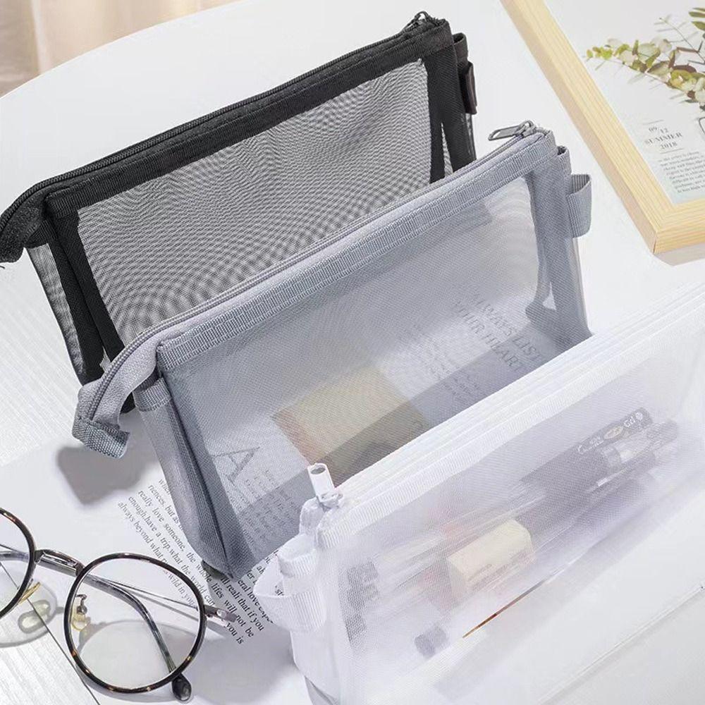 Transparent Mesh Makeup Bag Grey/Black/White Lipstick Organizer Bags Women Cosmetic Storage Pouch
