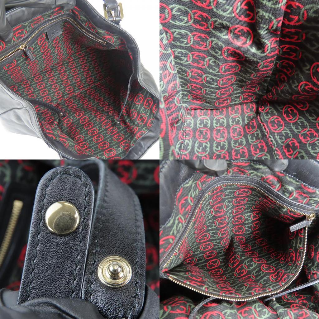 Used GUCCI Tote Bag Newbrit Double G 162094 Interlocking Leather Black Shoulder