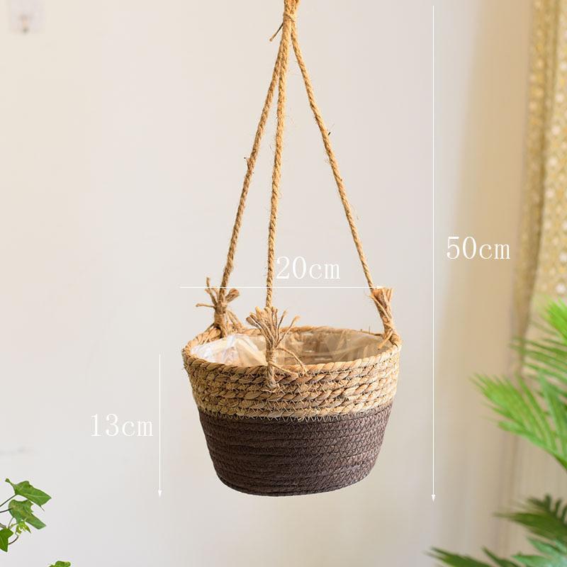 Rattan Woven Hanging Basket Flower Pot Handmade Straw Woven Plant Hangers Home Garden Decor Hanging Planter Flowerpot
