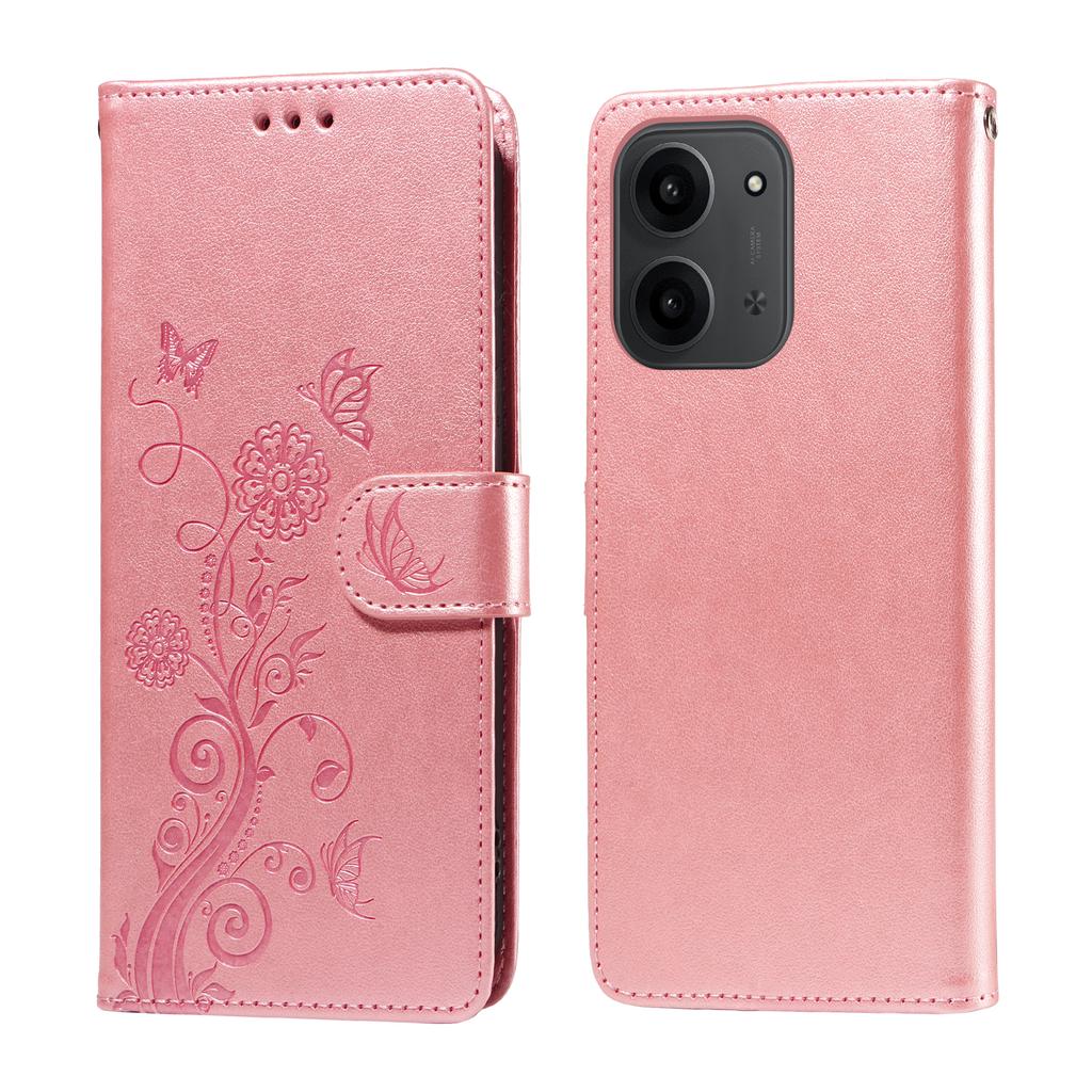 Für Xiaomi Redmi 15C 5G (EU) (173 mm)/15C 4G (EU) (173 mm) Lederhülle Schmetterling Blumenprägung Brieftasche Ständerhülle