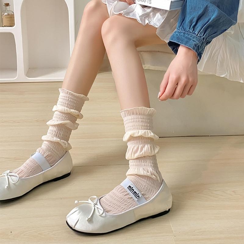 Womens Lace Socks Mesh Lace Skinny Socks Knee High Sheer Socks Campus Style Girl Campus Style Socks for Skirt