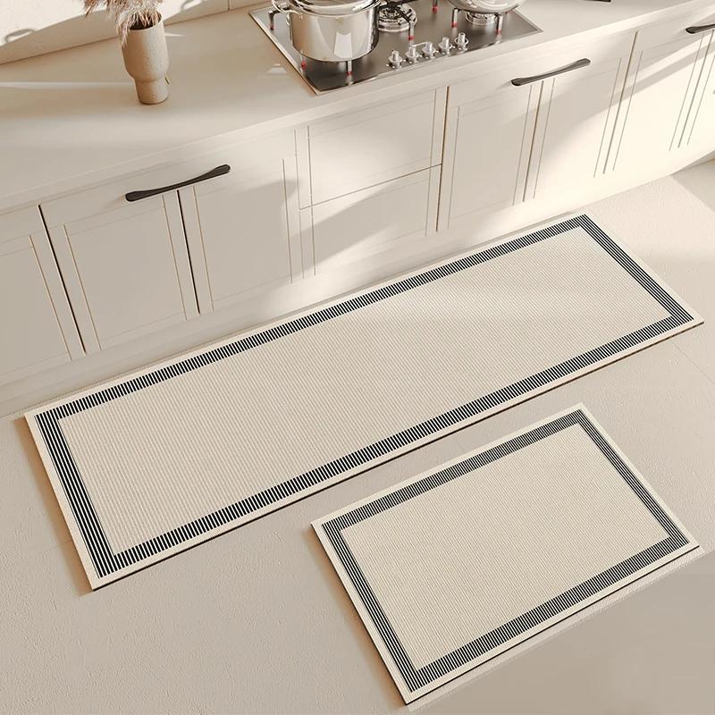 

Kitchen Carpet Beige Mat Pvc Waterproof Solid Color Long Strip Rug Oil-proof Leather Foot Mats Floor Non-slip Washable 140*180cm