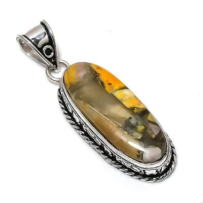 Natural Bumble Bee Jasper Gemstone 925 Sterling Silver Pendant 2.21" S1P58
