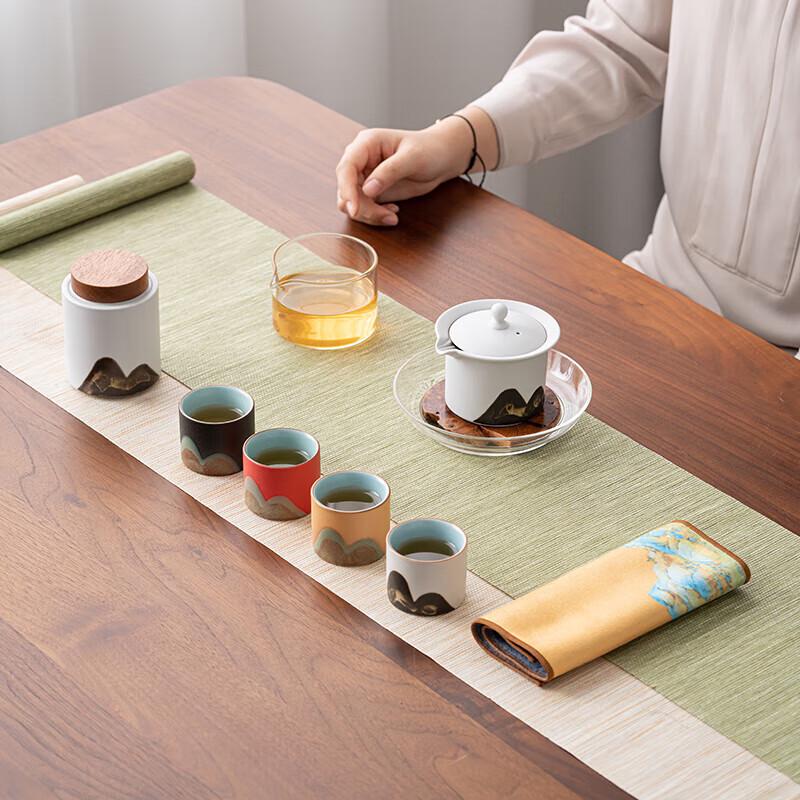 

Sushic Elegant White Ceramic Travel Tea Set - A Thousand Li of Rivers and Mountains
