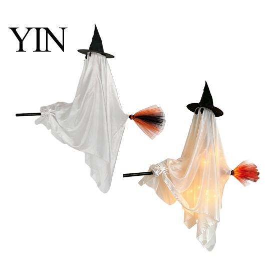 Decorative Halloween Witch Ghost Hanging with Broom Decoration, Flying Ornament for Funny Door Hanger Haunted House Porch Tree Spooky Outdoor
