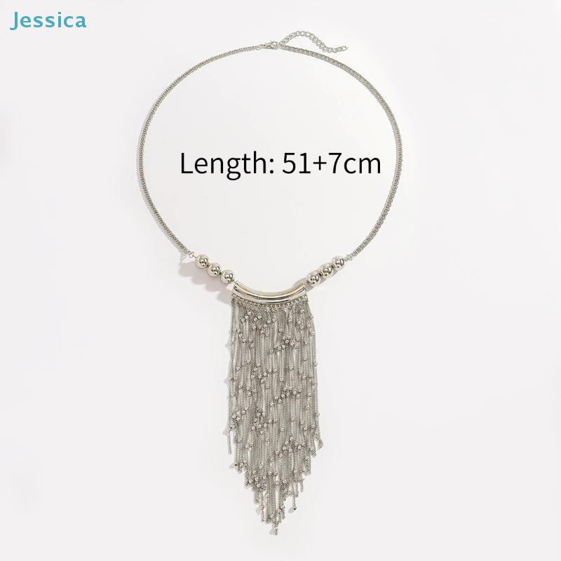 Vintage Silver Fringe Statement Necklace-Tassel Chain Beaded Bib Collar Jewelry for Women,Trendy Party/Evening Outfit Accessory