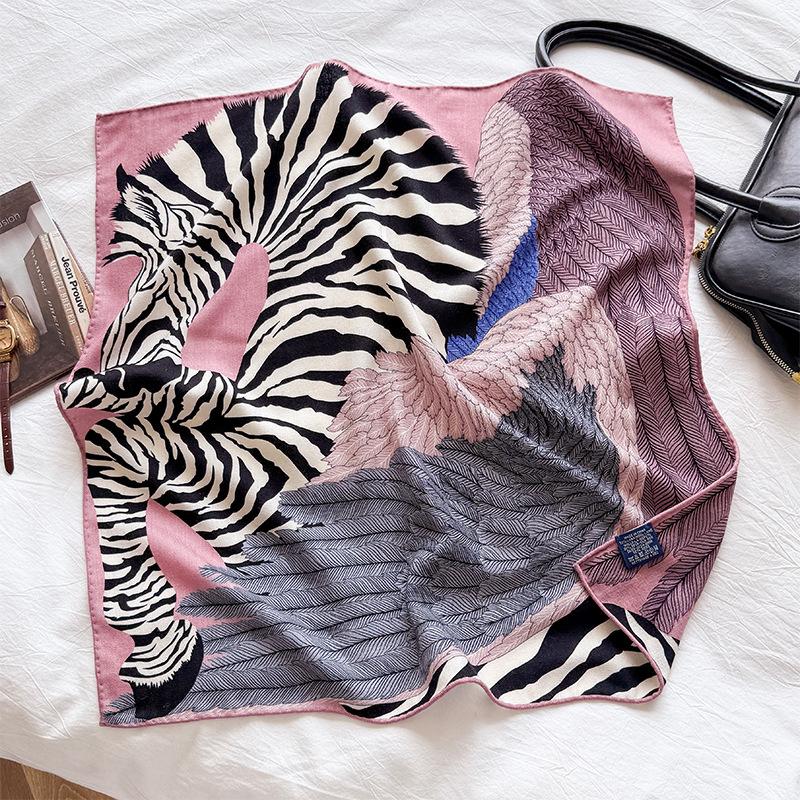 New fashion silk square scarf women's autumn and winter warm zebra double-sided silk hair silk scarf high-end shawl