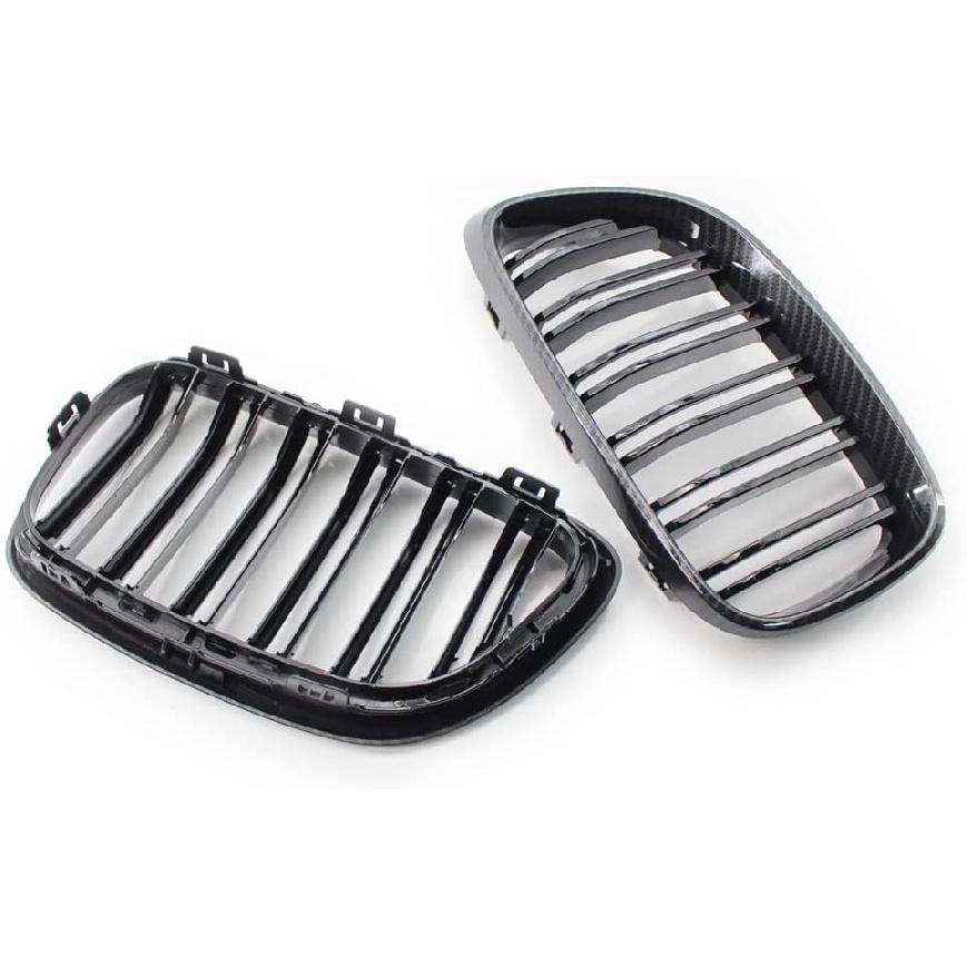 Carbon Fiber Dual Slat Front Hood Kidney Grilles Grill Compatible for BMW F22 F23 M2 2014-2018 for BMW 225i 218i 220i(Black-Carbon Fiber)