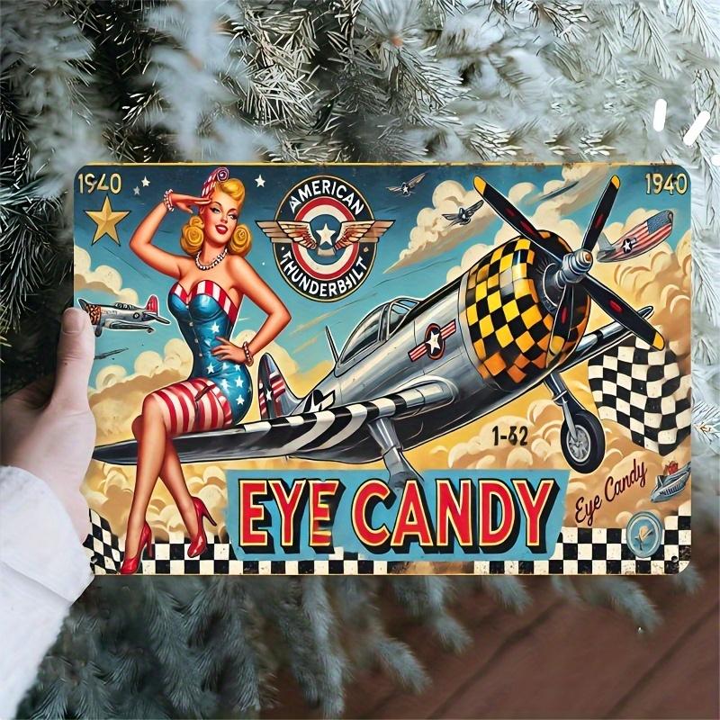 

Vintage 1940s Airplane Girl Metal Sign Retro Wall Art for Home Bar Cafe Office Durable Iron Construction Perfect Gift 20x30cm（7.8x11.8inch）