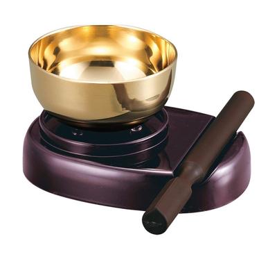Sanmany Buddhist Bell Set, Brass, 2.5-inch, 3-Piece Set, Includes Bell Rod and Stand, Made In Japan