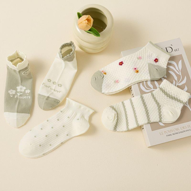 Female Summer Cotton Stripe Breathable Small Fresh Lace Bubble Mouth Boat Socks