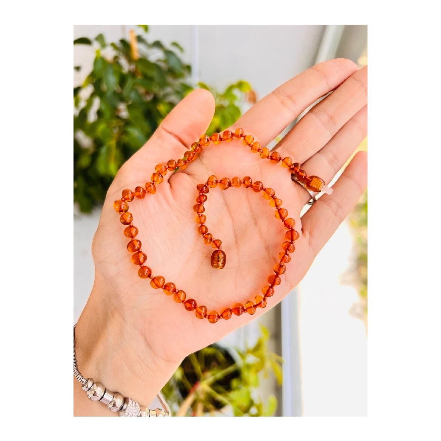 

Намисто Silver Drop бурштинового коньячного кольору 36 cm