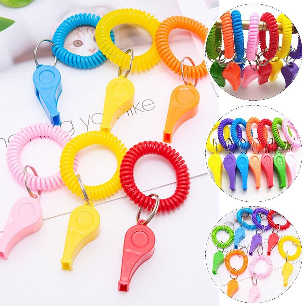 5pcs Plastic Spring Wristband Whistle With Rope Rugby Party Whistle  Training School Soccer Tools