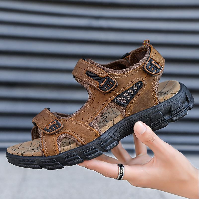 Sandal Plus-size Slippers Spring and Summer Men's Sandals Casual Sports Driving Shoes Top Layer Cowhide Beach Shoes