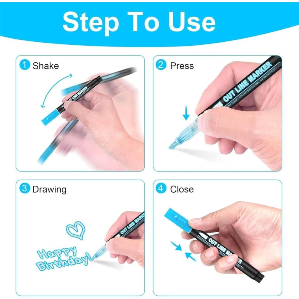 Datumdeem Outliner Pen & Coloring Lightstick – Double-Line Graffiti Pen for Drawing, Cards & Crafts