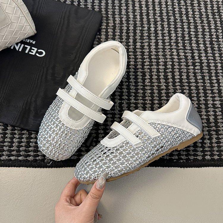 

[youshilai] Round head woven hollow Mary Jane sandals women s one-pedal breathable flat-bottomed casual single shoes 40